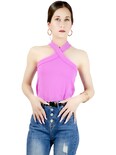 Blusas Body Mujer Texturizada Casual O Elegante Crop Top Bl-1020 Rosa Body Cuello Alto Para Mujer