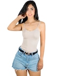 Top Tank Blusa De Mujer Unitalla Canalé De Tirantes Estampado Liso Bl-1023 Beige Crop Básico Varios Colores