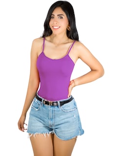 Foto 1 | Foto 1 | Top Tank Blusa De Mujer Unitalla Canalé De Tirantes Estampado Liso Bl-1023 Violeta Crop Básico Varios Colores