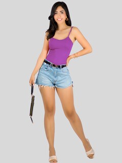 Foto 2 | Foto 2 | Top Tank Blusa De Mujer Unitalla Canalé De Tirantes Estampado Liso Bl-1023 Violeta Crop Básico Varios Colores