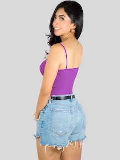 Foto 3 | Foto 3 | Top Tank Blusa De Mujer Unitalla Canalé De Tirantes Estampado Liso Bl-1023 Violeta Crop Básico Varios Colores