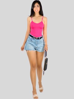 Foto 2 | Foto 2 | Top Tank Blusa De Mujer Unitalla Canalé De Tirantes Estampado Liso Bl-1023 Fucsia Crop Básico Varios Colores