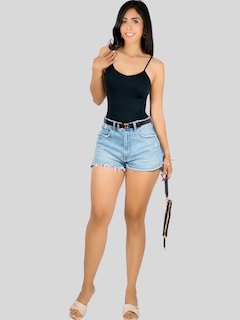 Foto 2 | Foto 2 | Top Tank Blusa De Mujer Unitalla Canalé De Tirantes Estampado Liso Bl-1023 Negro Crop Básico Varios Colores