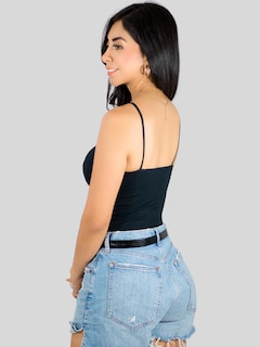 Foto 3 | Foto 3 | Top Tank Blusa De Mujer Unitalla Canalé De Tirantes Estampado Liso Bl-1023 Negro Crop Básico Varios Colores