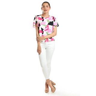 Foto 5 | Foto 5 | Blusa Estampada De Manga Corta Roman Fashion, Juvenil, 5118 (abstracto Rosa) Rosa