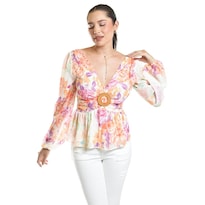 Blusa Estampada Con Hebilla Roman Fashion/juvenil, 1301 (multicolor) Multicolor
