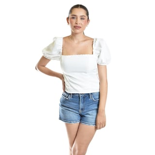 Foto 1 | Foto 1 | Blusa Smock De Escote Cuadrado Roman Fashion/juvenil, 6955 (blanco) Blanco