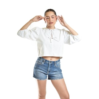 Foto 5 | Foto 5 | Blusa Escote Con Lazos Roman Fashion /juvenil, 6944 (blanco) Blanco