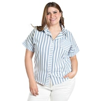 Blusa De Algodon A Rayas Roman Fashion /tallas Extras, 5114 (azul Claro) Azul