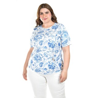 Foto 1 | Foto 1 | Blusa Estampada Con Cinturón Ajustable Roman Fashion/tallas Extras, 1895 (azul Rey) Azul