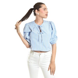 Foto 5 | Foto 5 | Blusa Escote Con Lazos Roman Fashion /juvenil, 6944 (azul Claro) Azul Cielo
