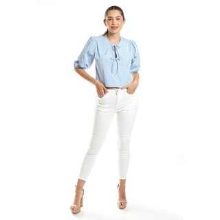 Foto 6 | Foto 6 | Blusa Escote Con Lazos Roman Fashion /juvenil, 6944 (azul Claro) Azul Cielo