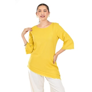 Foto 1 | Foto 1 | Blusa De Lino Corte Asimetrico Roman Fashion /juvenil, 0340 (mostaza) Amarillo