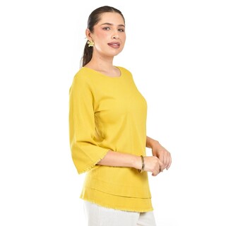 Foto 2 | Foto 2 | Blusa De Lino Corte Asimetrico Roman Fashion /juvenil, 0340 (mostaza) Amarillo