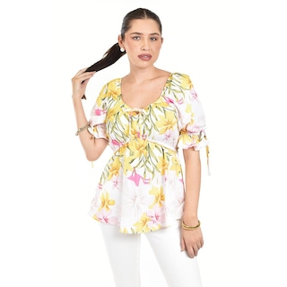 Foto 1 | Foto 1 | Blusa Floreada De Chiffon Roman Fashion /juvennil, 1826 (amarillo Flores) Amarillo