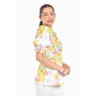 Foto 2 | Foto 2 | Blusa Floreada De Chiffon Roman Fashion /juvennil, 1826 (amarillo Flores) Amarillo