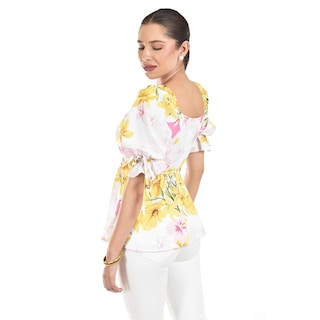 Foto 3 | Foto 3 | Blusa Floreada De Chiffon Roman Fashion /juvennil, 1826 (amarillo Flores) Amarillo