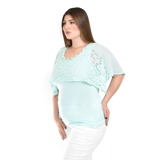 Foto 2 | Foto 2 | Blusa Con Encaje Y Detalle De Perlas Roman Fashion /tallas Extras, 086 (menta) Verde Claro