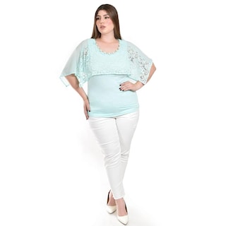 Foto 4 | Foto 4 | Blusa Con Encaje Y Detalle De Perlas Roman Fashion /tallas Extras, 086 (menta) Verde Claro