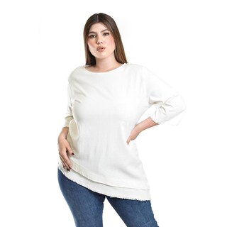 Foto 1 | Foto 1 | Blusa De Lino Corte Asimetrico Roman Fashion / Tallas Extras, 0340 (blanco) Blanco