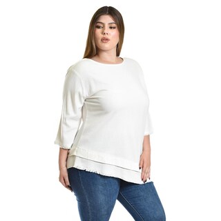 Foto 2 | Foto 2 | Blusa De Lino Corte Asimetrico Roman Fashion / Tallas Extras, 0340 (blanco) Blanco