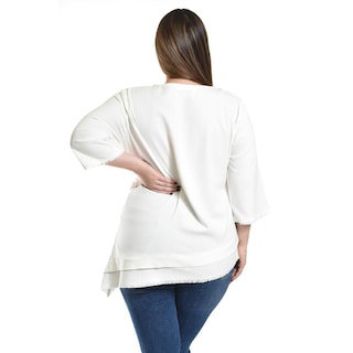 Foto 3 | Foto 3 | Blusa De Lino Corte Asimetrico Roman Fashion / Tallas Extras, 0340 (blanco) Blanco