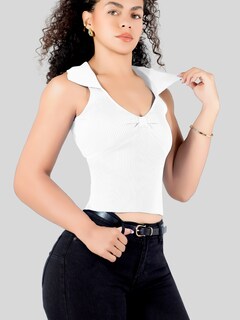 Foto 5 | Foto 5 | Blusa Casual Mujer Moderna Tejido Acanalado Bl-1032 Blanco Stretch