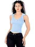 Blusa Casual Mujer Moderna Tejido Acanalado Bl-1032 Azul Claro Stretch