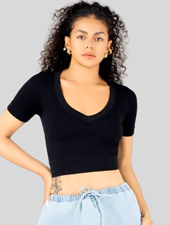 Foto 4 | Foto 4 | Playera Mujer Casual Crop Top Stretch Bl-1031 Negro Cómoda Blusa Corta