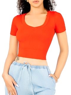 Foto 1 | Foto 1 | Playera Mujer Casual Crop Top Stretch Bl-1031 Rojo Cómoda Blusa Corta