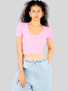 Foto 4 | Foto 4 | Playera Mujer Casual Crop Top Stretch Bl-1031 Violeta Cómoda Blusa Corta