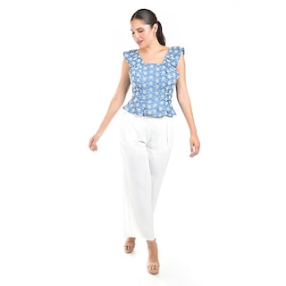 Foto 5 | Foto 5 | Blusa Bordada Con Olanes Roman Fashion /juvenil, 3220 (mezclilla Light) Azul