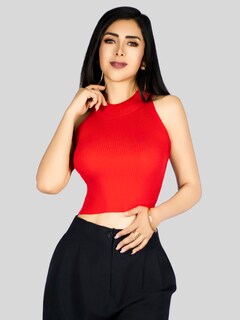 Foto 4 | Foto 4 | Blusa Crop Cuello Halter Canale Bl-1035 Rojo Diseño Elegante Y Comodidad