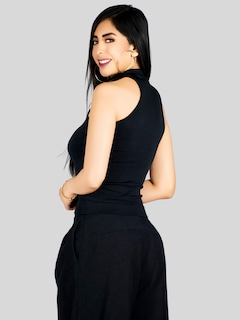 Foto 5 | Foto 5 | Blusas Mujer Unitalla Texturizada Casual Bl-1029 Negro Elegante Crop Top