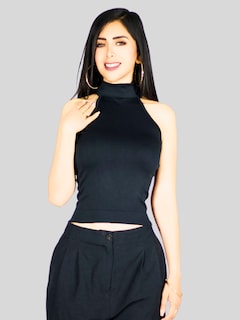Foto 6 | Foto 6 | Blusas Mujer Unitalla Texturizada Casual Bl-1029 Negro Elegante Crop Top