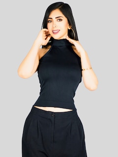 Foto 7 | Foto 7 | Blusas Mujer Unitalla Texturizada Casual Bl-1029 Negro Elegante Crop Top