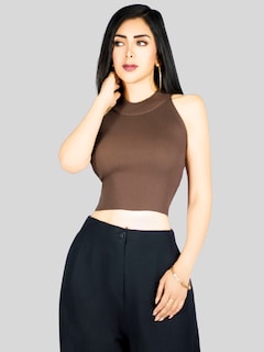 Foto 4 | Foto 4 | Blusa Crop Cuello Halter Canale Bl-1035 Café Oscuro Diseño Elegante Y Comodidad