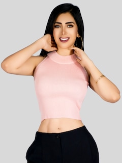 Foto 4 | Foto 4 | Blusa Crop Cuello Halter Canale Bl-1035 Rosa Diseño Elegante Y Comodidad