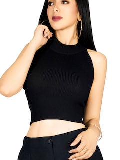 Foto 1 | Foto 1 | Blusa Crop Cuello Halter Canale Bl-1035 Negro Diseño Elegante Y Comodidad