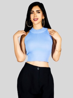 Foto 4 | Foto 4 | Blusa Crop Cuello Halter Canale Bl-1035 Azul Claro Diseño Elegante Y Comodidad