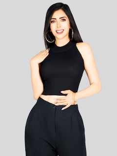 Foto 4 | Foto 4 | Blusa Crop Cuello Halter Canale Bl-1035 Negro Diseño Elegante Y Comodidad