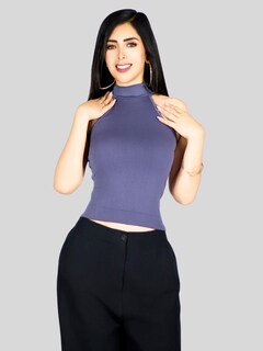 Foto 7 | Foto 7 | Blusas Mujer Unitalla Texturizada Casual Bl-1029 Gris Elegante Crop Top