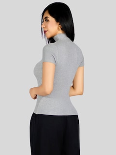 Foto 3 | Foto 3 | Blusas Mujer Casual Blusa Crop Bl-1034 Gris Top Camiseta Stretch