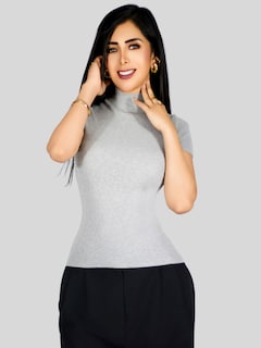 Foto 4 | Foto 4 | Blusas Mujer Casual Blusa Crop Bl-1034 Gris Top Camiseta Stretch