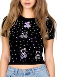 Blusa Crop Top Bl-1036 Negro Con Estampado De Ositos Y Detalles Brillantes