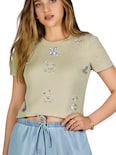 Blusa Crop Top Bl-1036 Beige Con Estampado De Ositos Y Detalles Brillantes