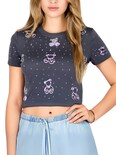 Blusa Crop Top Bl-1036 Gris Oscuro Con Estampado De Ositos Y Detalles Brillantes