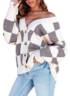Foto 1 | Foto 1 | Suéter Tipo Cárdigan Dokotoo Fashion Con Cuello En V A Cuadros 2024 Otoño-invierno - Venta Internacional.