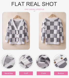 Foto 5 | Foto 5 | Suéter Tipo Cárdigan Dokotoo Fashion Con Cuello En V A Cuadros 2024 Otoño-invierno - Venta Internacional.