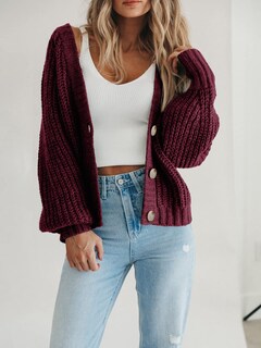Foto 7 | Foto 7 | Cárdigan Prettygarden De Punto Grueso Para Mujer, Color Rojo Vino, Talla L - Venta Internacional.